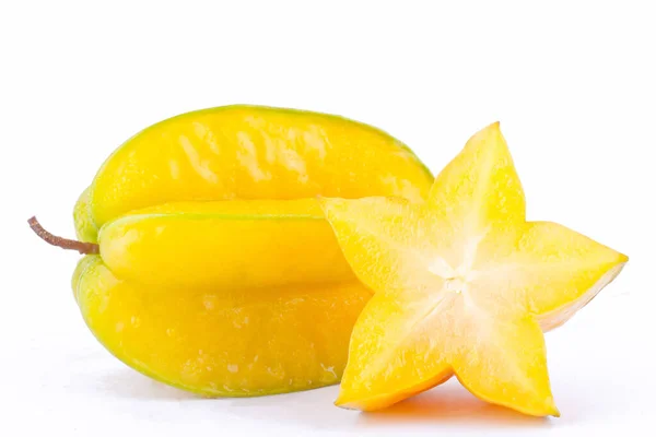 Estrela Madura Fruta Carambola Estrela Maçã Starfruit Sobre Fundo Branco — Fotografia de Stock