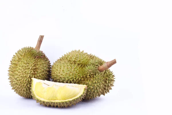 Durian Mon Stringi Król Owoców Durian Białym Tle Zdrowe Żółty — Zdjęcie stockowe