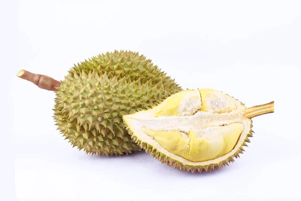 Durian Mon Stringi Król Owoców Durian Białym Tle Zdrowe Żółty — Zdjęcie stockowe