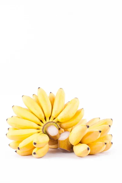 Banana Ovo Amarelo Mão Bananas Douradas Maduras Fundo Branco Saudável — Fotografia de Stock