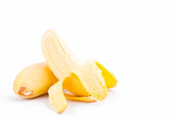 Очищенный Яйцо Банан Белом Фоне Здоровый Pisang Mas Банановые Фрукты — стоковое фото