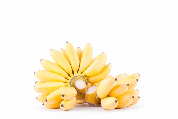 Спелые Яйца Банан Рука Золотые Бананы Белом Фоне Здоровый Pisang Стоковое Изображение