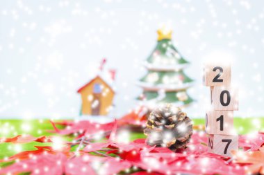 Neşeli Noel ve mutlu yeni yıl arka plan ve sayı 2017 