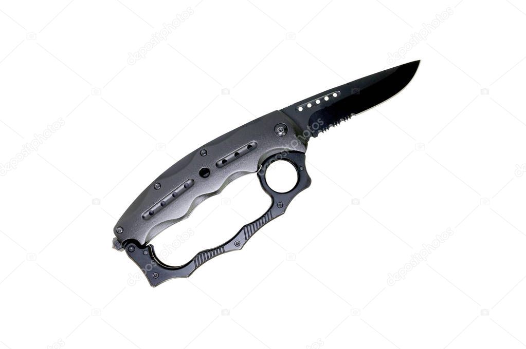 Military knife with brass knuckles isolated on white background 