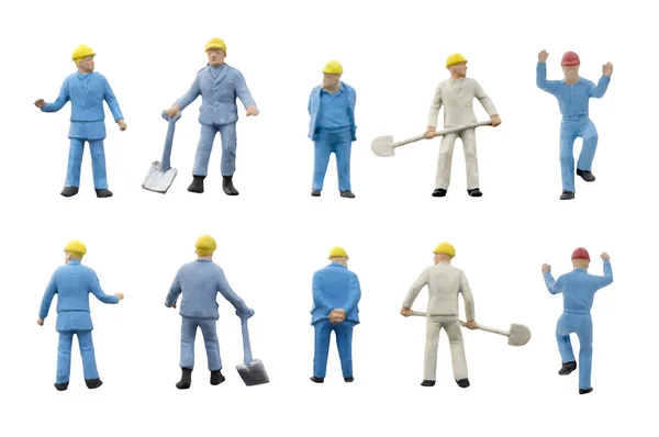 Miniature people worker construction concept on white background — Stock Photo, Image