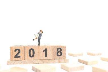 Minyatür çift ahşap blok numarası 2018 sarılma 