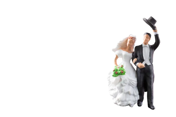 Miniature people wedding , bride and groom couple isolated on white background with clipping path Stock Image