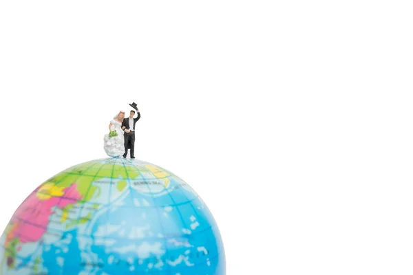 微型人举行婚礼，新娘和新郎夫妇在地球上 — 图库照片