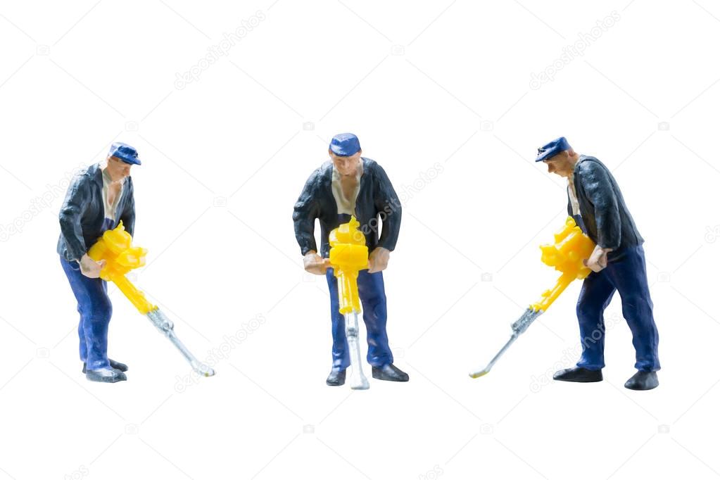 Miniature people worker construction concept on isolate white background