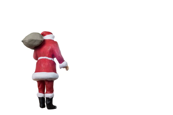 Persone Miniatura Babbo Natale Borsa Isolata Sfondo Bianco Con Clipping — Foto Stock