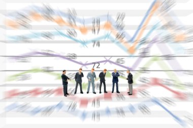 Grafik üzerinde beyaz arka plan ayakta işadamı