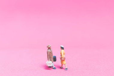 Gezginler pembe bir arka plan üzerinde çift