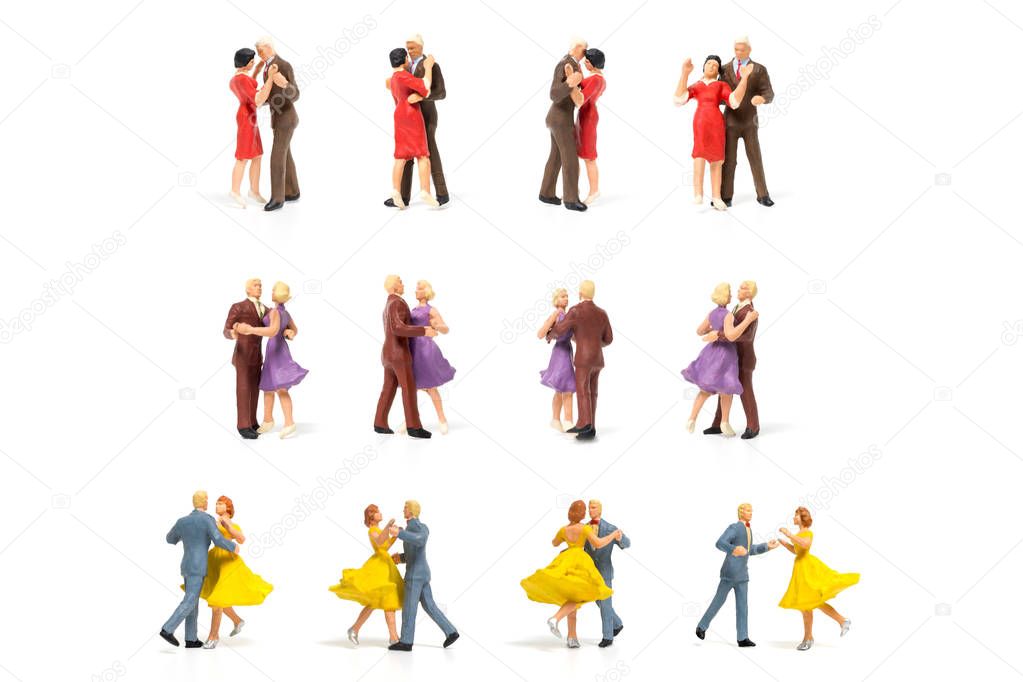 Couple romantic dancing on white background