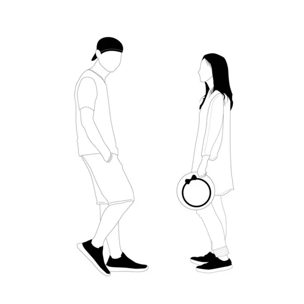 Jeune Homme Femme Style Simplifié Isolé Sur Fond Blanc Illustration — Image vectorielle