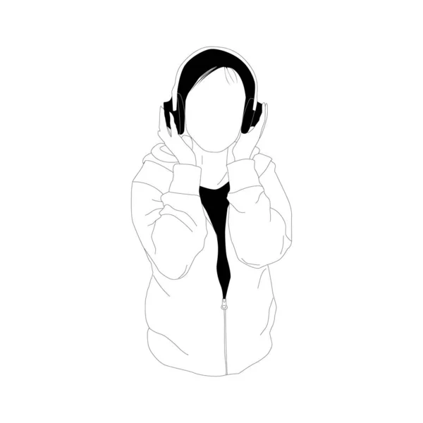 Απλοποιημένο Στυλ Γυναίκα Ακούγοντας Μουσική Διανυσματική Απεικόνιση — Διανυσματικό Αρχείο