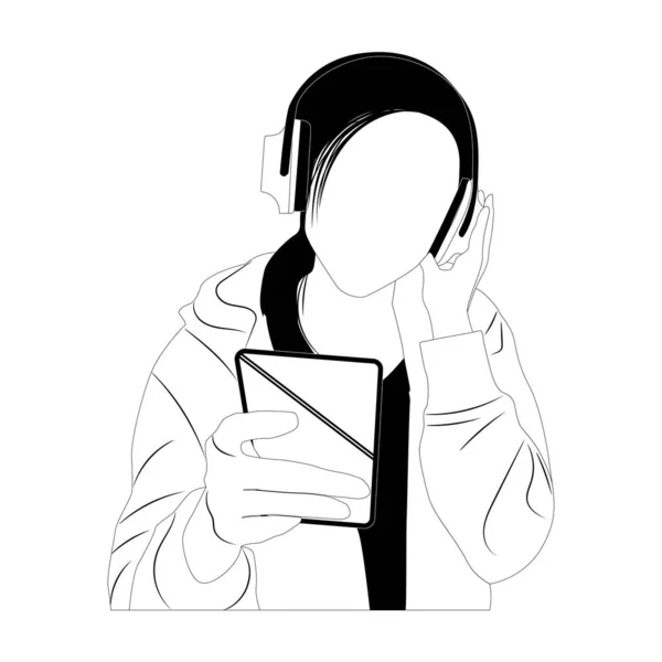 Estilo Simplificado Mujer Escuchando Música Ilustración Vectorial — Vector de stock