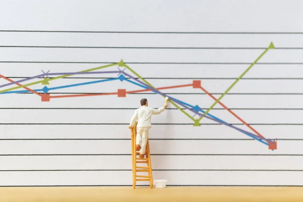 Miniature people : Worker painting business graph