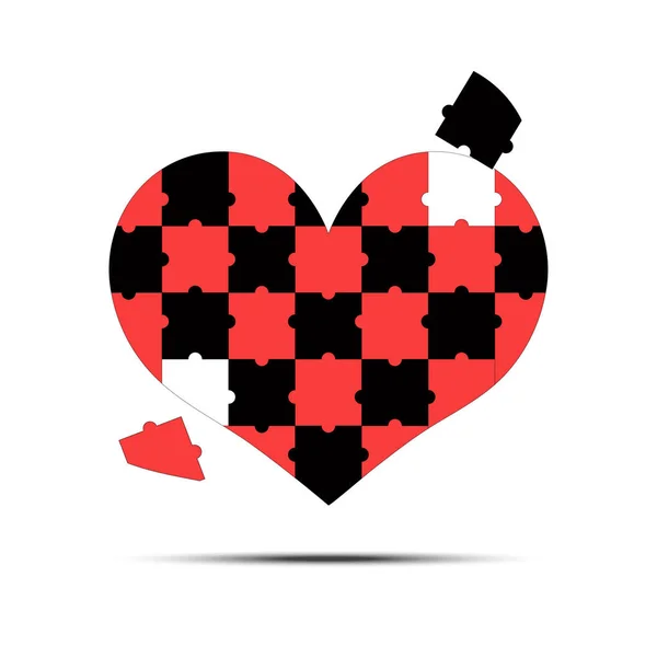 Puzzleteile Form Eines Roten Herzens Isoliert Auf Weißem Hintergrund Glücklicher — Stockvektor