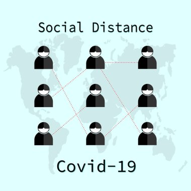 Coronavirus salgını, sosyal mesafe konsepti. Covid-19 koruma önleme bilgileri