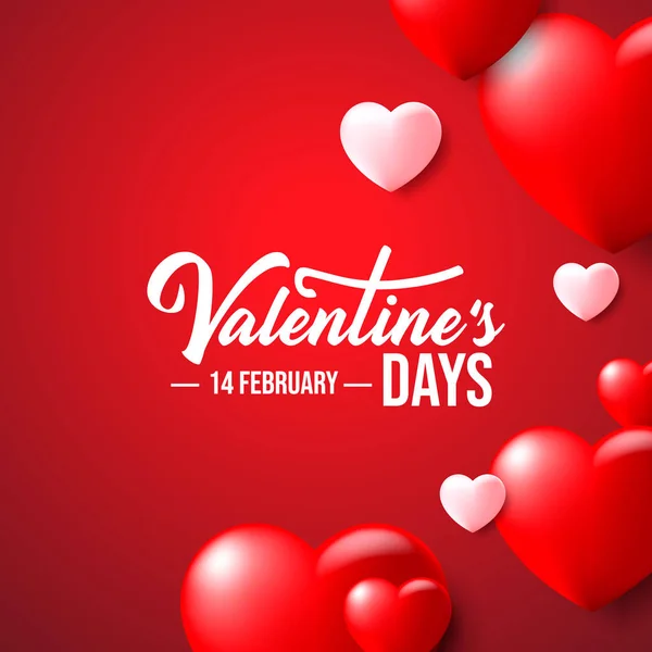 Gerçekçi 3D Renkli Romantik Sevgililer Günü Kalpleri Kırmızı Arkaplanda