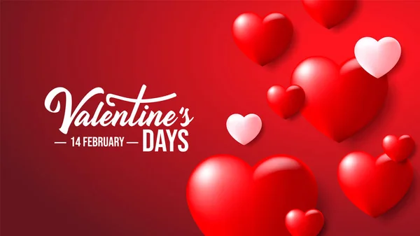 Corazones de San Valentín románticos coloridos 3D realistas en fondo rojo Gráficos Vectoriales
