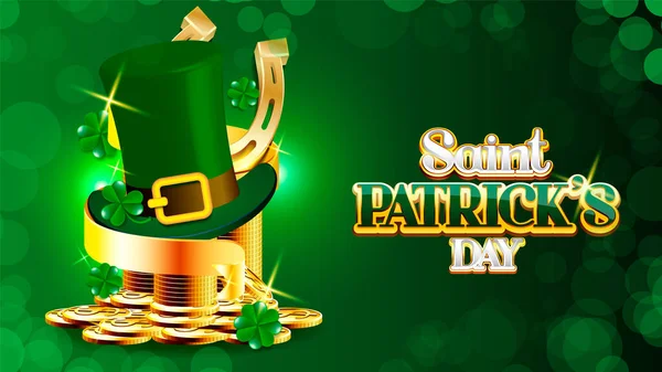 Happy St Patrick 's Day chapéu de duende com moedas de ouro — Vetor de Stock