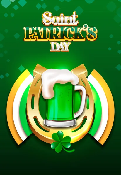 Saint Patrick 's Day pivo a golder koňská obuv pozadí — Stockový vektor