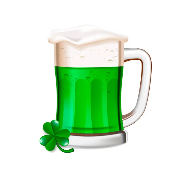 St patrick 's day konzept grünes bier mit shamrock — Stockvektor