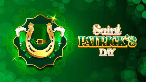 Saint Patrick 's Day öl och gyllene band affisch design — Stock vektor