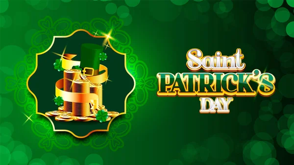 Saint Patrick 's Day Stack av mynt och gyllene band bakgrund — Stock vektor