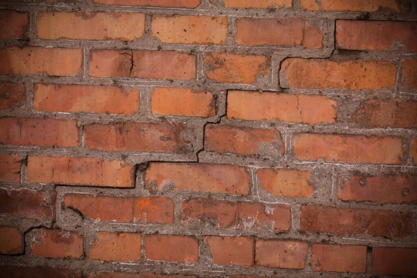 Crack Brick Wall Old Red Brick Wall — Stock Photo, Image