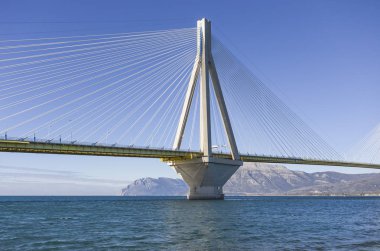 panoramik asma köprü Rio - Antirio yakınındaki Patra, Yunanistan