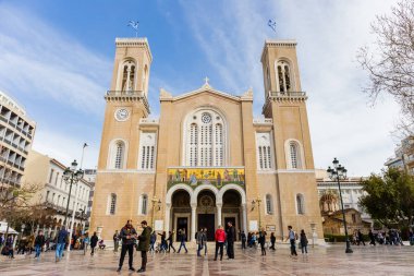 Atina, Yunanistan - 17 Mart: Ana Hıristiyan Ortodoks Büyükşehir katedral bütün Yunanistan'ın Atina