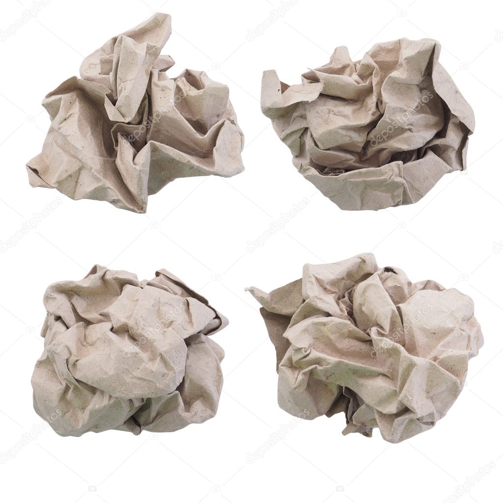 Crumpled recycle paper ball isolated on white with clipping path