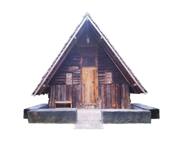 Старий старовинний дерев'яний котедж ізольований на білому тлі з кліпом — стокове фото