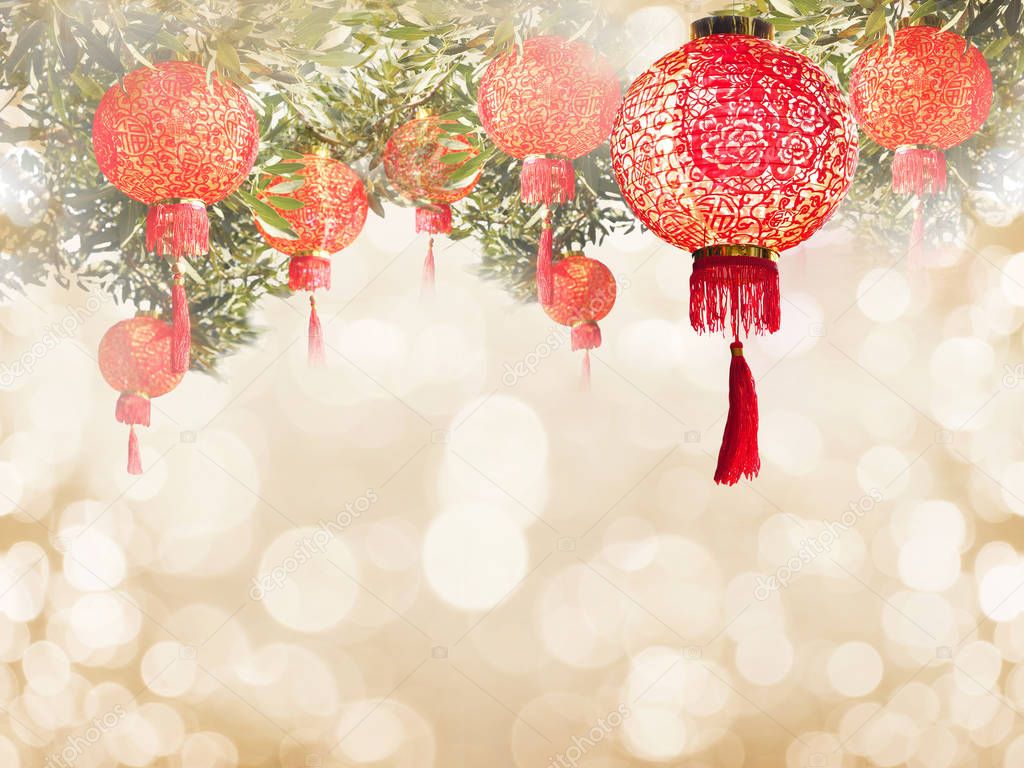 Chinese lantern isolate over golden bokeh for Chinese New Year b
