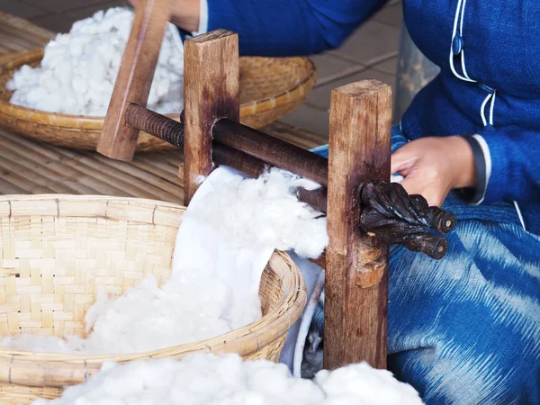 Woman weaving and spinning yarn