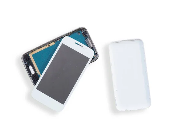 Złamane inteligentny telefon na białym tle — Zdjęcie stockowe