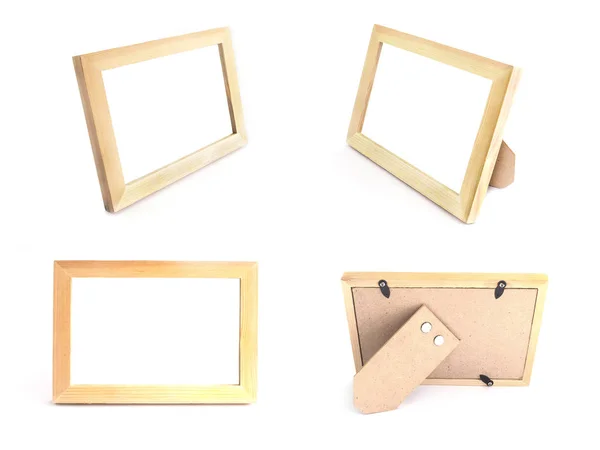 Wooden picture frames natural color for standing on table over w — Stock Photo, Image