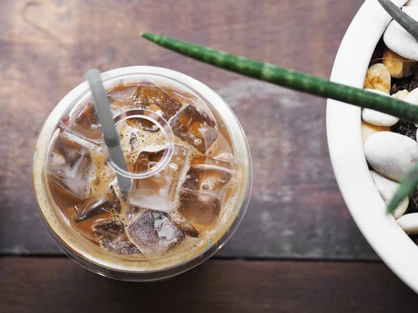 Top view glass of ice latte coffee. — Stock Photo, Image