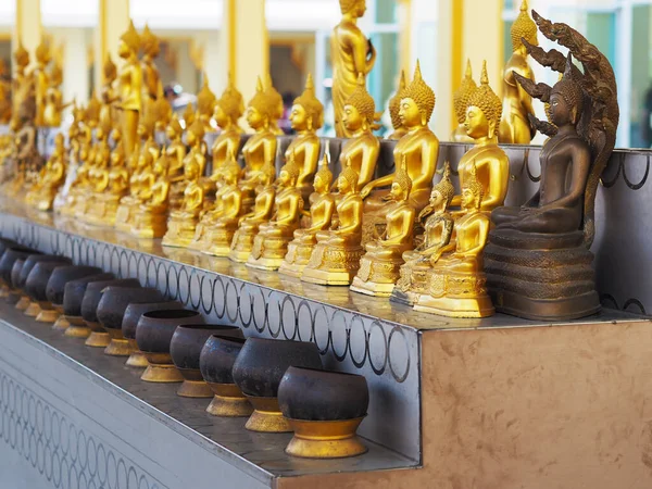 Set Golden Attitude Buddha Statue Temple Thailand — Stock Photo, Image