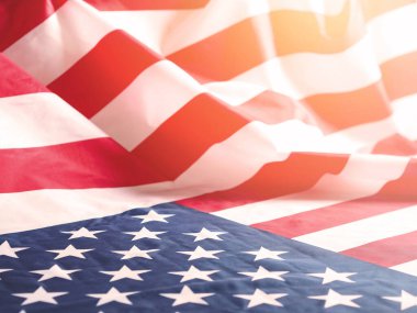 4 Temmuz bayramı için Amerikan bayrağının kapanışı, vintage filtre efekti.