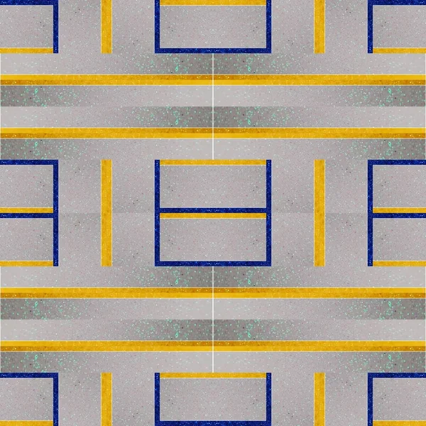 Design mit geometrischem Muster in grauen, blauen und gelben Farben — Stockfoto