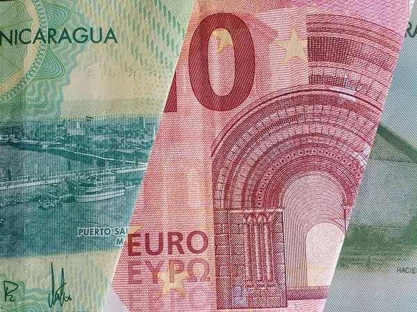 Európai Bankjegyek Nicaraguai Bankjegyek Megközelítése — Stock Fotó