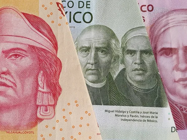 Podejście Meksykańskich Banknotów Różnych Nominałach Tle Fakturze — Zdjęcie stockowe