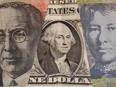1 dolarlık Amerikan banknotları ve Avustralya banknotlarına yaklaşım