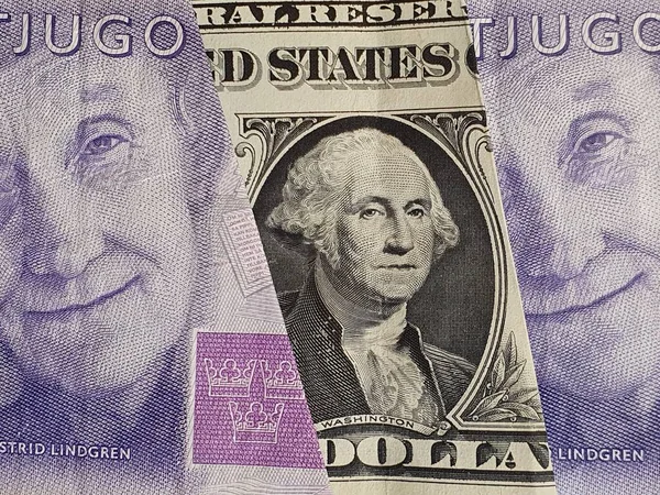 Approccio Alla Banconota Dollaro Americana Alle Banconote Svedesi Venti Corone — Foto Stock