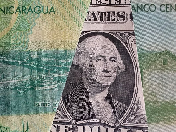 Enfoque Billete Americano Dólar Los Billetes Nicaragüenses —  Fotos de Stock