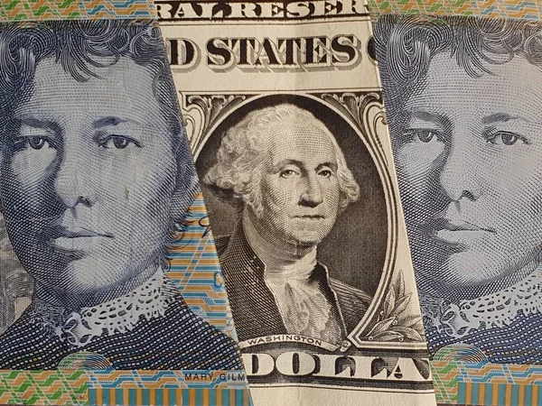 Aproximação Nota Dólar Americana Notas Australianas Dez Dólares — Fotografia de Stock