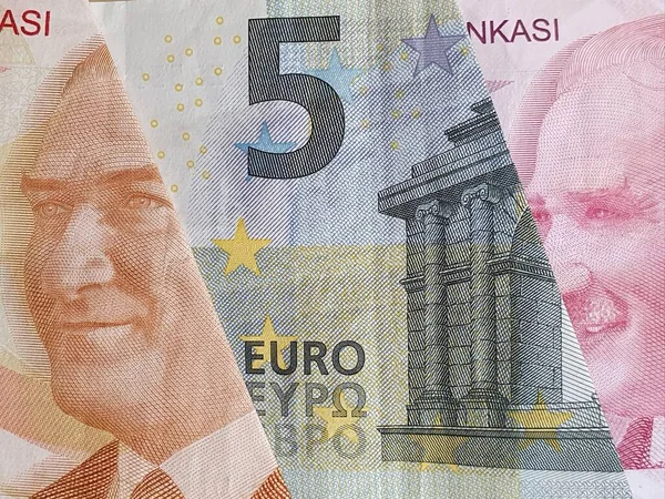 Approche Des Billets Banque Européens Des Billets Turcs — Photo